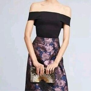 NWT Anthropologie Deletta Black off shoulder cropped top with back zipper
